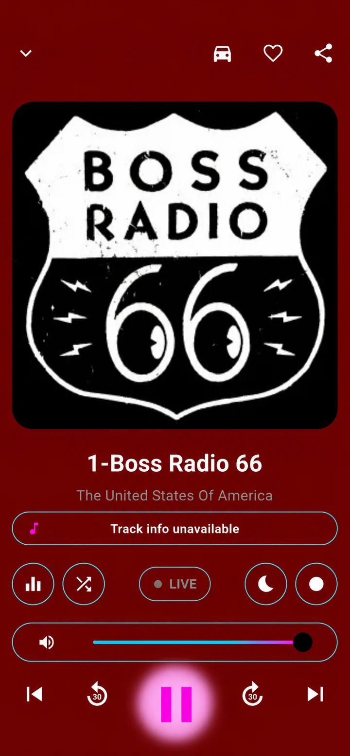 Vollständiger Universe Radio Player im dunklen Design