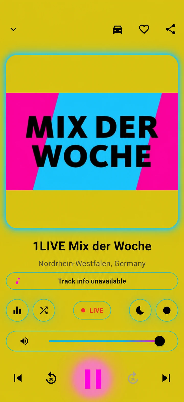 Vollständiger Universe Radio Player im hellen Design