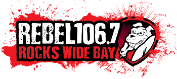 Rebel FM 106.7 Rocks Wide Bay radio logo